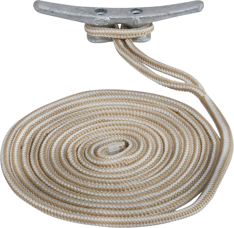 Sea Dog 302110025G/W-1 GOLD/WHITE 3/8" X 25’ Double-Braid Nylon Dock Line with Eye Splice