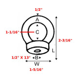 Wichard 6361 Boat Sailboat Marine 1-1/16" Diameter 1/2" Fastening Eye Nut