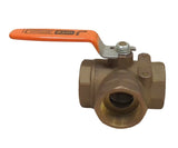 Kitz 54P-114 Marine Grade Forged Brass 400 WOG 1-1/4" NPT 3-Way Ball Valve