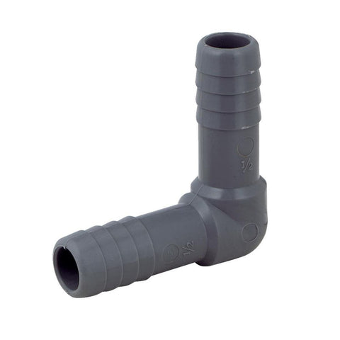 Genova Products 350705 Polypropylene 1/2" Hose Barb 90° Insert Elbow Fitting