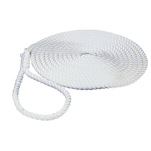 New England Ropes C6390-16-00025 WHITE 1/2" X 25' 3-Strand Nylon Dock Line with Eye Splice Seafit 21428768