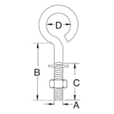 QMH 3192S-A-6100 Boat Marine 316 Stainless Steel 1/4" X 3-3/4" Eye Bolt