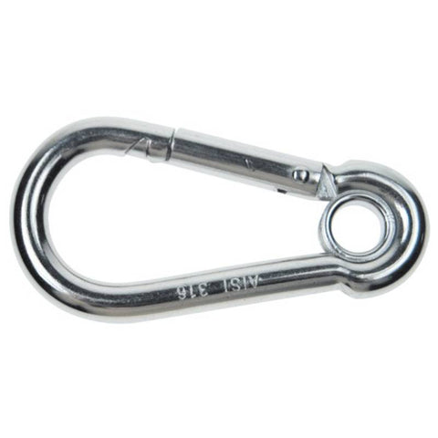 QMH 2450S-E-08 Marine 316 Stainless Steel 3-1/8" Spring Snap Hook Fixed Eyelet Carabiner