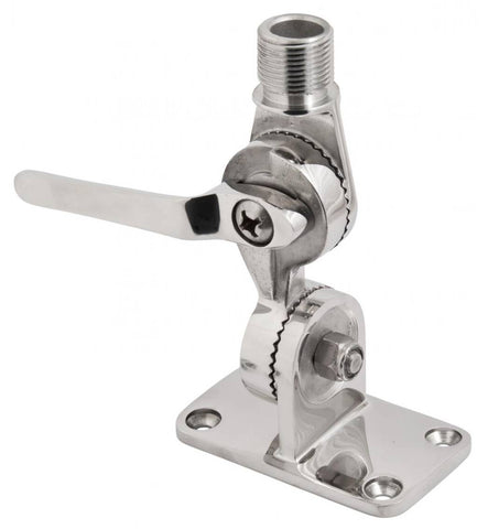 AC Antennas N286FE Marine Stainless Steel 1"-14 Thread 4-Way Heavy Duty Ratchet Surface Antenna Mount