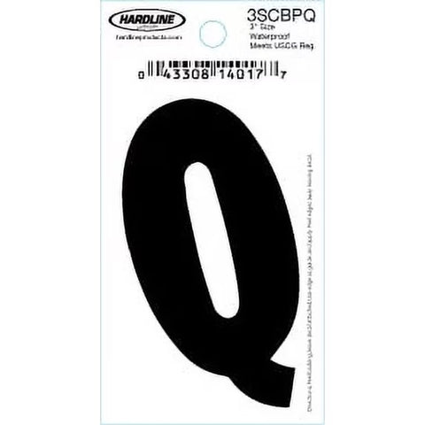 Hardline Products 3SCBPQ Boat Marine Grade 3" Black Letter Q Registration Each