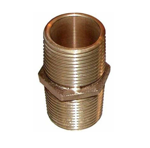 Groco PN-2000 Boat Marine Bronze 2" NPT Full Flow Hex Pipe Nipple
