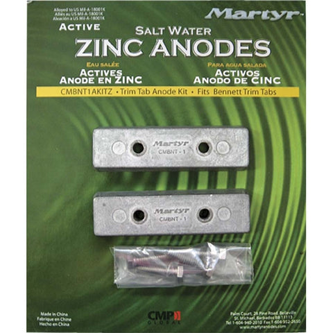 Martyr CMBNT1AKITZ Boat Marine Bennet Trim Tab Saltwater Zinc Anode Kit
