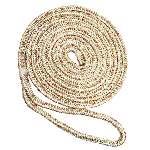 New England Ropes 5059-16-00035 White/Gold 1/2" X 35' Double Braid Nylon Dock Line with Eye Splice