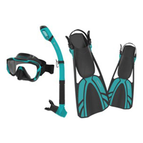 Guardian MAMBO.SM.TLBK MAMBO Pro Scuba & Snorkeling Frameless Silicone Teal Dive Mask, Fins and Snorkel Set