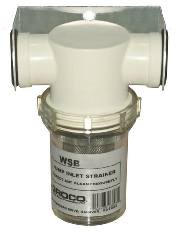 Groco WSB-1000 Fresh Water 40 Mesh Stainless Steel 1” Pump Inlet Strainer with Bracket