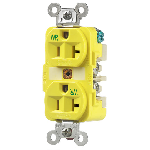 Hubbell 53CM62 Extra Heavy Duty Yellow 125V 20A 2-Pole 3-Wire Duplex Receptacle Outlet