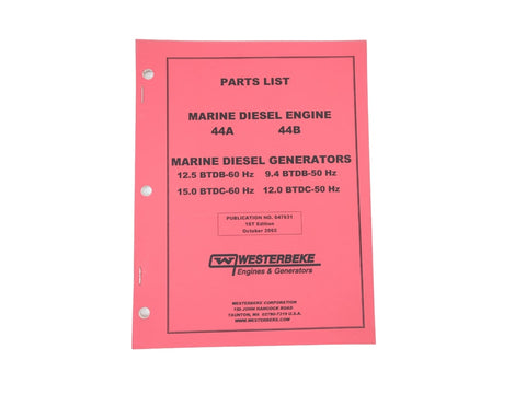 Westerbeke 047631 1st Edition 44A/B 12.5 BTDB 15 BTDC Marine Diesel Engine and Generator Part List Service Manual