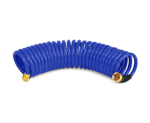 HoseCoil HS2500HP Blue Boat Marine Grade 25' HP Self Coiling Hose with Flex Relief