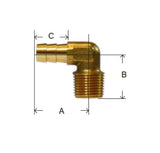 Midland Metal 32-038 32038 Brass 1/4" Hose Barb X 1/8" NPT Male 90° Adapter Fitting - Second Wind Sales