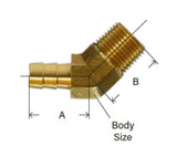Midland Metal 32-109 32109 Brass 1/4" Hose Barb X 1/4" NPT Male 45° Elbow Adapter Fitting