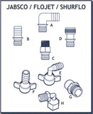 Jabsco 30649-1000 Flojet 20381-000 20381-071 Quad Port X 1/2" Quest Thread Pump Fitting 2-Pack - Second Wind Sales