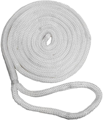 New England Ropes C5050-16-00035 White 1/2" X 35' Double Braid Nylon Dock Line with Eye Splice