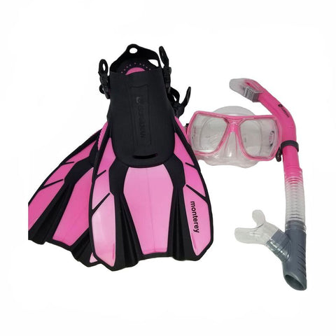 Guardian MONT.SET.LXL.PK.2 MONTEREY Pro Scuba & Snorkeling Frameless Silicone Pink Dive Mask, Fins and Snorkel Set