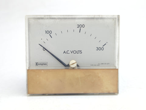 Crompton Instruments 235-02 VA-RXRX Vintage 0-300V A.C. Voltmeter Panel Meter Gauge