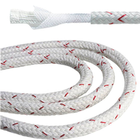 New England Ropes C3100-20 Sta-Set X White / Red 5/8" Polyester Double Braid Halyard Line Rope By the Foot