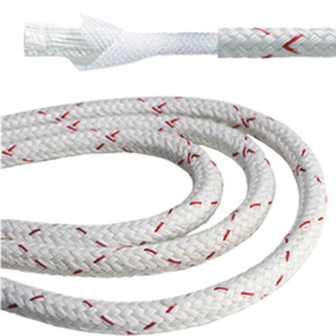 New England Ropes C3100-20 Sta-Set X White / Red 5/8" X 34’ Polyester Double Braid Halyard Line Rope