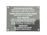 Vintage Diesel Engine Starting Instructions Plate Placard 31812168 ZNH00137