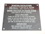 Vintage Diesel Engine Starting Instructions Plate Placard 31812168 ZNH00137