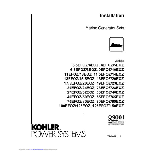 Kohler TP-6069 11/01b Genuine OEM Marine Generator 3.5EFOZ Installation Manual