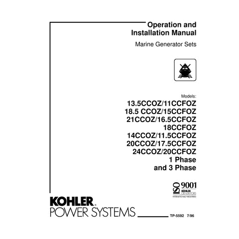 Kohler TP-5592 7/96 Genuine OEM Marine Generator Operation and Installation Manual