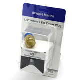 West Marine 90-1050W White 1/2" LED Boat Drain Plug Underwater Light