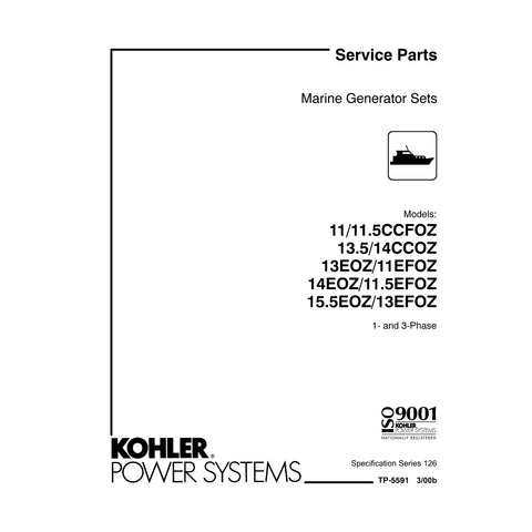 Kohler TP-5591 3/00b Genuine OEM Marine Generator 13EOZ 14EOZ Service Parts Manual