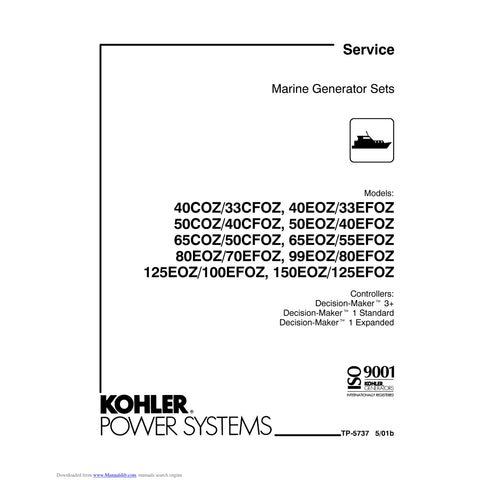 Kohler TP-5737 5/01b Genuine OEM Marine Generator 40COZ 50COZ Service Manual
