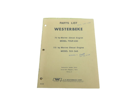 Westerbeke 15162 OEM 70hp Four-230 115hp Six-346 Diesel Engine Parts List - Second Wind Sales