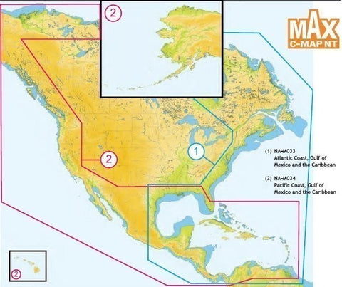 C-MAP NA-M034 MAX Wide SD-Card Chart Map US Pacific Coast Gulf of Mexico & Caribbean