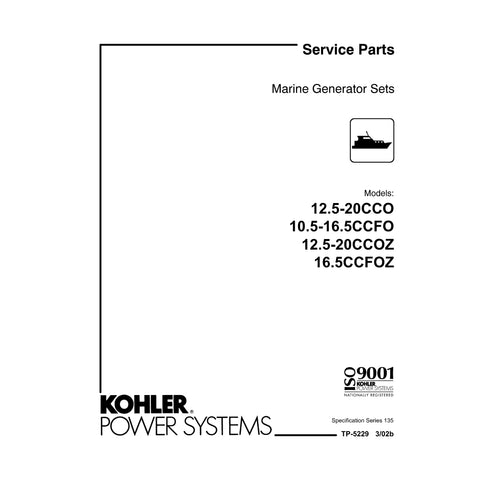 Kohler TP-5229 3/02b Genuine OEM Marine Generator 16.5CCFOZ Service Parts Manual