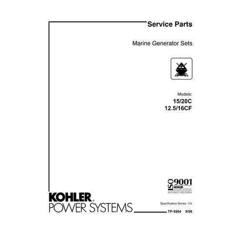 Kohler TP-5984 9/98 Genuine OEM Marine Generator 12.5/16CF Service Parts Manual