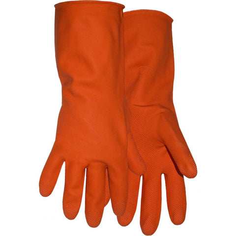 Boss 4708M Marine Grade Orange Medium 28mil Diamond Grip Flocked Latex Gloves