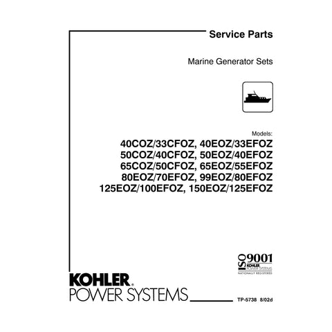 Kohler TP-5738 8/02d Genuine OEM Marine Generator 125EOZ Service Parts Manual