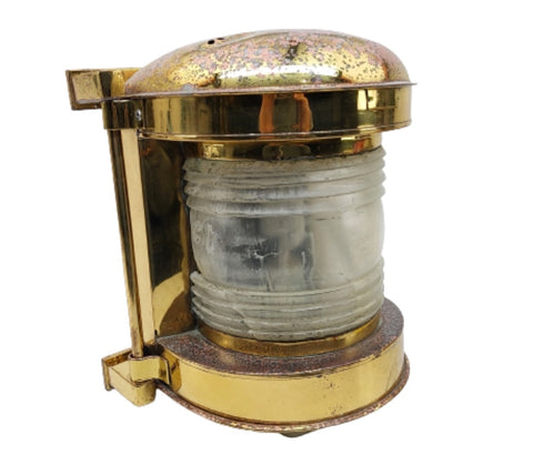 Vintage Decorative 13-1/2" X 12” X 10” Solid Brass Nautical Piling Mounted Dock Light with Fresnel Lens