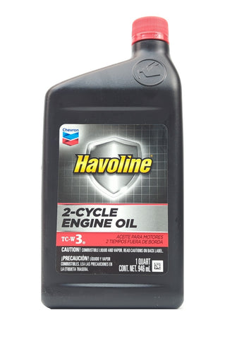 Chevron Havoline TC-W3 1 Quart Bottle Air and Water Cooled Outboard 2-Cycle Engine Oil