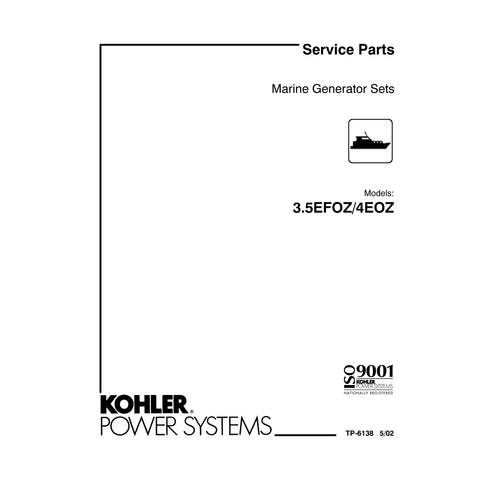 Kohler TP-6138 5/02 Genuine OEM Marine Generator 3.5EFOZ Service Parts Manual