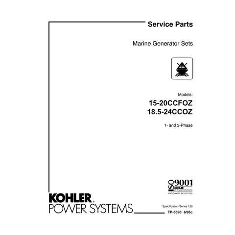Kohler TP-5593 6/96c Genuine OEM Marine Generator 20CCFOZ Service Parts Manual