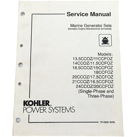Kohler TP-5630 10/93 Genuine OEM Single/Three Phase Marine Generator Service Manual