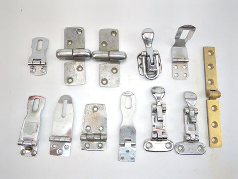 Vintage Chrome Plated Brass / Bronze Stainless and Brass Hinges Lot of 11