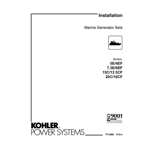 Kohler TP-5982 11/01a Genuine OEM Marine Generator 5E/4EF Installation Manual
