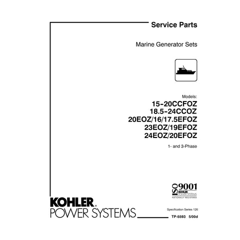 Kohler TP-5593 5/00d Genuine OEM Marine Generator 20EOZ Service Parts Manual