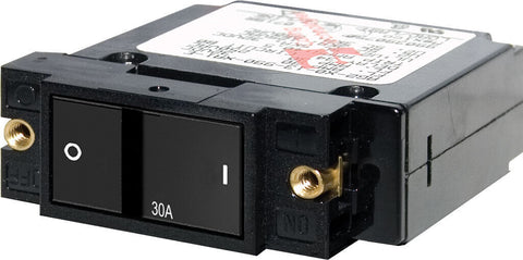 Blue Sea 7406 A-Series Single Pole Small Case 2” 240V AC 32V DC 30A Flat Rocker Circuit Breaker