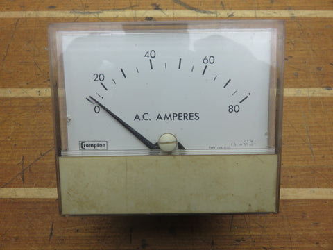 Crompton Instruments 235-02 AA-LSPD Vintage 5A 0-80 A.C. Ammeter Panel Meter Gauge