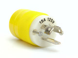 Marinco 4721CR Corrosion Resistant Yellow 15A 125V 3 Wire Male Shore Power Locking Plug