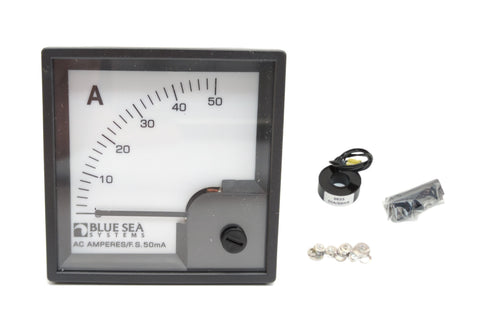 Blue Sea System 1058 Standard European 72mm 12V/24V DC 0-50 Amp AC Analog DIN Ammeter with Coil